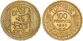 TUNISIA: Ahmad Pasha Bey, 1929-1942, AV 100 francs, 1932/AH1351, KM-257, UNC

Estimate: USD 350-325