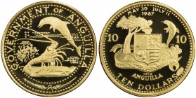 ANGUILLA: British Territory, AV 10 dollars, 1970, KM-21, Sealife of Anguilla - Dolphin, Caribbean Silver Lobster, Starfish, Proof.

Estimate: USD 20...