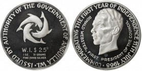 ANGUILLA: British Territory, AR 25 dollars, 1968, KM-26, 1st Anniversary of Independence - Ronald Webster, First President of the Council, Proof, R. ...