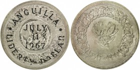 ANGUILLA: British Territory, AR liberty dollar, 1967, KM-X4.2, Referendum on Anguilla's Secession, counterstamped on Yemen silver riyal 1963, EF. Thes...