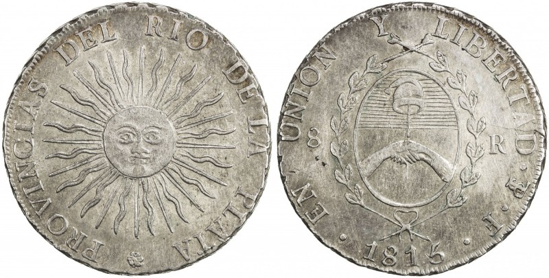 ARGENTINA: Rio de la Plata, AR 8 reales, 1815-PTS, KM-14, assayer F, EF.

Esti...