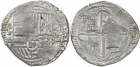 BOLIVIA: Felipe III, 1598-1621, AR 8 reales cob (27.32g), ND [1601-5]-P, KM-10, Sedwick-P14a, assayer B, nearly full shield and cross, not salvaged, s...