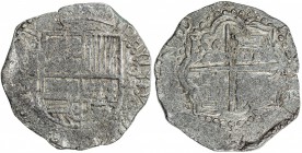 BOLIVIA: Felipe III, 1598-1621, AR 8 reales cob (25.71g), ND [1605-21]-P, KM-10, Sedwick-P18, assayer M, full shield and cross, some flatness due to s...