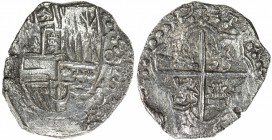 BOLIVIA: Felipe III, 1598-1621, AR 8 reales cob (26.26g), ND [1605-21], KM-10, assayer and mintmark not visible, full cross, shield a bit double-struc...