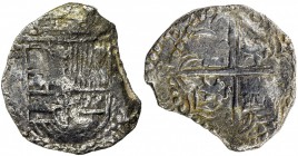 BOLIVIA: Felipe III, 1598-1621, AR 4 reales cob (11.49g), ND [1605-21]-P, KM-9, assayer not visible, evidence of saltwater immersion, part of edge los...