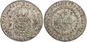 BRAZIL: Pedro I, 1822-1831, AR 960 reis, 1824-B, KM-368.2, struck over 1819PJ Bolivia 8 reales, lightly toned, with elements of undercoin showing thro...
