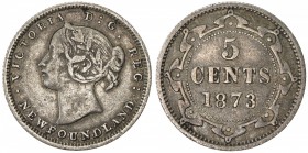NEWFOUNDLAND: Victoria, 1837-1901, AR 5 cents, 1873, KM-2, Obverse 1 variety, Fine, R. 

Estimate: USD 800-1200