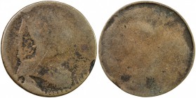 CANADA: AE halfpenny token (3.41g), ND [ca. 1835], Charlton-BL-41, extremely crude issue of "Riseing Sun " Tavern, reverse essentially blank, Good.
...