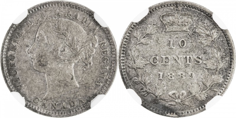 CANADA: Victoria, 1837-1901, AR 10 cents, 1889, KM-3, key date for the type, NGC...