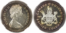 CANADA: Elizabeth II, 1952-, AR dollar, 1971, KM-80, British Columbia Centennial, wonderful concentric album toning, a lovely example! NGC graded Spec...
