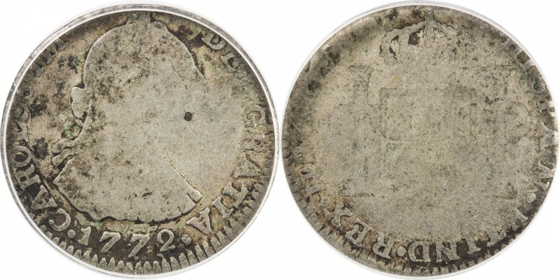 COLOMBIA: Carlos III, 1759-1788, AR real, 1772-NR, KM-46.1, assayer VJ, struck a...