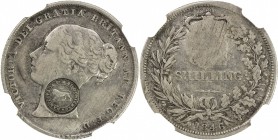 COSTA RICA: AR 2 reales, ND (1849-57), KM-94, countermarked lion left (Type 6), HABILITADA POR EL GOBIERNO on Great Britain shilling dated 1846, sligh...