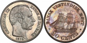 DANISH WEST INDIES: Christian IX, 1863-1906, AR 20 cents, 1878, KM-71, PCGS graded PL64.

Estimate: USD 400-500