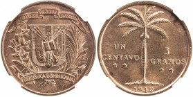 DOMINICAN REPUBLIC: AE centavo, 1942, KM-17, Y-15, wonderfully lustrous, NGC graded MS65 RD.

Estimate: USD 60-100
