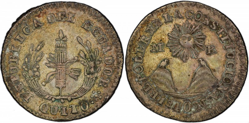 ECUADOR: Republic, AR ½ real, Quito, 1840, KM-22, Y-2., assayer WV with W as inv...