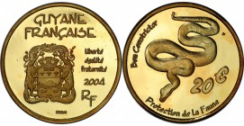 FRENCH GUIANA: AV 20 euro, 2004, KM-XE15, essai private pattern, Wildlife Protection - Boa constrictor, mintage of only 50 pieces, PCGS graded Specime...