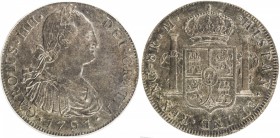 GUATEMALA: Carlos IV, 1788-1808, AR 8 reales, 1791-NG, KM-53, El-48, assayer M, nice original tone, better date, rare in this condition, ICG graded MS...