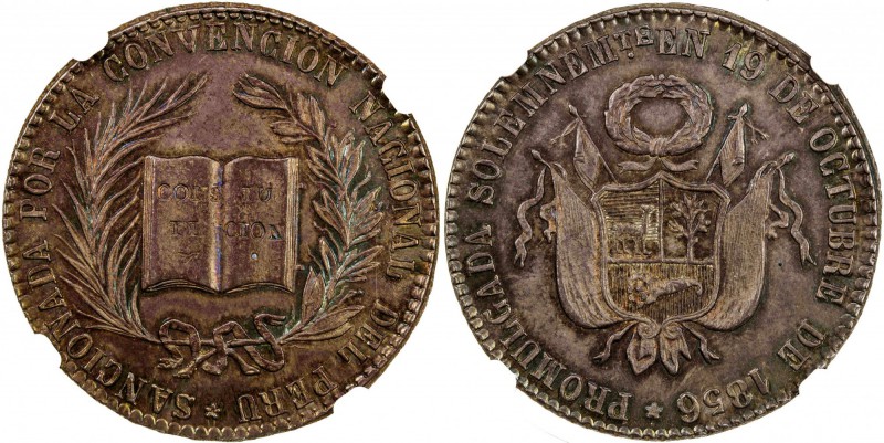 PERU: Republic, AR 4 reales proclamation medal, 1856, Fonrobert-9111, National C...