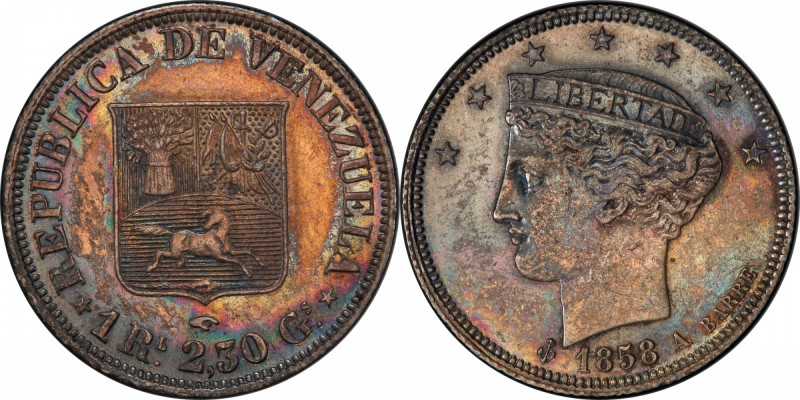 VENEZUELA: Republic, AR real, 1858-A, Y-9, nice bluish toning, one-year type, PC...