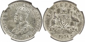 AUSTRALIA: George V, 1910-1936, AR 3 pence, 1924 (m & sy), KM-24, rare in this grade, NGC graded MS62, R. 

Estimate: USD 500-600