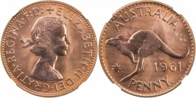 AUSTRALIA: Elizabeth II, 1952-, AE penny, 1961, KM-56, Y-36, mintage of only 1,040 pieces, beautiful example without the usual problems, NGC graded Pr...