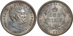 HAWAII: Kalakaua, 1874-1891, AR 10 cents (umi keneta), 1883, KM-3, PCGS graded Unc details, cleaned but lovely. The master hubs and dies for this coin...