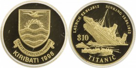 KIRIBATI: AV 10 dollars, 1998, KM-27, commemorates the sinking of the Titanic, AGW 0.040 oz, ICG graded PF70 DC.

Estimate: USD 100-120