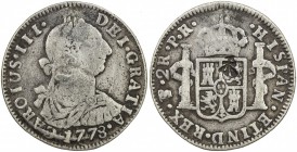 CHINESE CHOPMARKS: BOLIVIA: Carlos III, 1759-1788, AR 2 reales, 1773-PTS, KM-43, assayer PR, large Chinese merchant chopmark on reverse, Fine.

Esti...