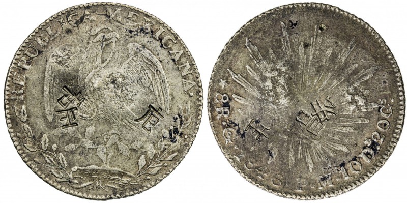 CHINESE CHOPMARKS: MEXICO: Republic, AR 8 reales, 1846-Go, KM-377.8, assayer PF,...