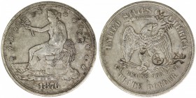 CHINESE CHOPMARKS: UNITED STATES: AR trade dollar, 1876-S, KM-108, large Chinese merchant chopmarks, VF-EF.

Estimate: USD 75-100