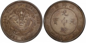 CHIHLI: Kuang Hsu, 1875-1908, AR dollar, year 34 (1908), Y-73.2, L&M-465, cloud connected, some minor areas with rim damage, nice dark tone, PCGS grad...