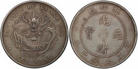 CHIHLI: Kuang Hsu, 1875-1908, AR dollar, Peiyang Arsenal mint, Tientsin, year 34 (1908), Y-73.2, L&M-465, cloud connected, PCGS graded EF45.

Estima...