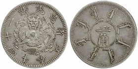 FENGTIEN: Kuang Hsu, 1875-1908, AR 20 cents, year 24 (1898), Y-85, L&M-475, four rows of scales on dragon, EF.

Estimate: USD 200-300