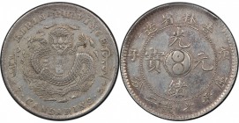 KIRIN: Kuang Hsu, 1875-1908, AR dollar, CD1900, Y-183a, L&M-526, dot within Manchu script, large yin-yang, figure eight within, cleaned, PCGS graded E...
