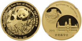 CHINA (PEOPLE'S REPUBLIC): AV 1 ounce, 2015, PAN-648a, Panda series medallic one ounce pure gold issue for the Smithsonian Institution, baby Giant Pan...