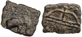 CHERA: Sangam Era, ca. 200 BC to 200 AD, AE rectangular (4.82g), Mitch-1998:65, Krishnamurthy-118, Pieper-781 (this piece), elephant right, standard &...