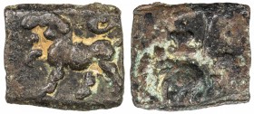 CHOLA: Sangam Era, ca. 200 BC to 200 AD, AE rectangular (1.32g), Krishnamurthy-198var, Pieper-789 (this piece), horse to right, before altar, elephant...