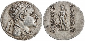 INDO-GREEK: Eukratides II, ca. 145-140 BC, AR tetradrachm (16.49g), Bop-1H, diademed bust right // Apollo standing, holding arrow & resting his left a...
