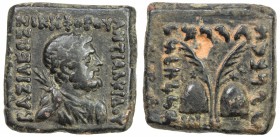 INDO-GREEK: Antialkides, ca. 115-95 BC, AE unit (8.35g), Bop-17B/C, bust of Zeus right, holding thunderbolt // caps of the Dioscuri, lovely example, V...