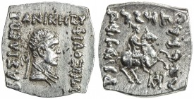INDO-GREEK: Philoxenos, ca. 100-95 BC, AR square drachm (2.43g), Bop-4D, king's head, diademed // king on horseback, helmeted, galloping right, lovely...
