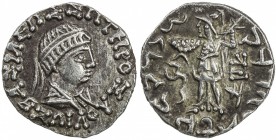 INDO-GREEK: Zoilos II, ca. 55-35 BC, AR drachm (2.33g), Bop-1M, king's head right // Athena Alkidomes standing, holding shield decorated with aegis an...