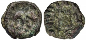 INDO-GREEK: Zoilos II, ca. 55-35 BC, AE round ½ obol (3.96g), Bop-8F, elephant walking right // tripod, VF, RR. 

Estimate: USD 120-160