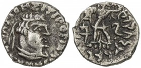 INDO-SCYTHIAN SATRAPS: Rajuvula, ca. 25-15 BC, AR drachm (2.28g), Senior-151.20, diademed and draped bust right // Athena Alkidemos standing left, bol...
