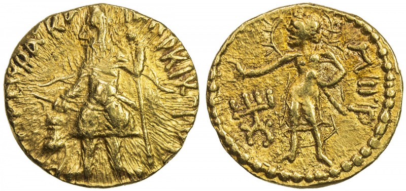 KUSHAN: Kanishka I, ca. 127-152, AV ¼ dinar (1.98g), G-46 (same reverse die), Ka...