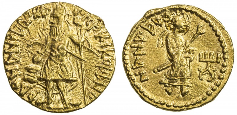 KUSHAN: Kanishka I, ca. 127-152, AV ¼ dinar (1.99g), G-50.1 (same dies), Kanishk...