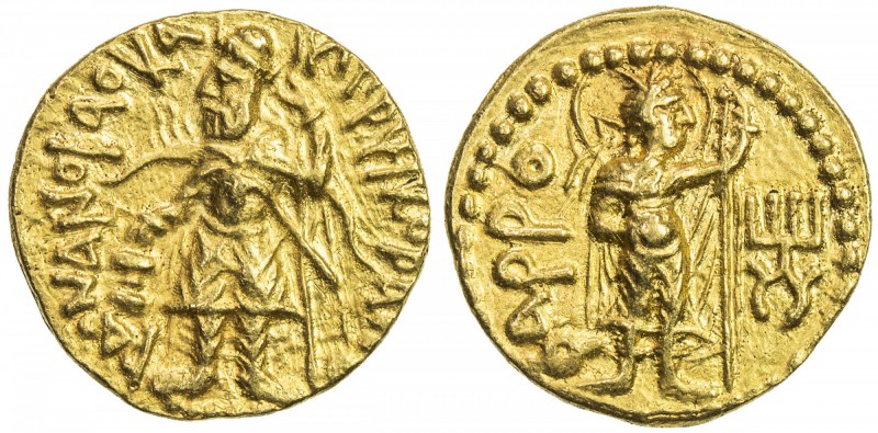 KUSHAN: Kanishka I, ca. 127-152, AV ¼ dinar (1.98g), G-74A (same dies), Kanishka...