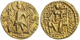 KUSHAN: Vasishka, ca. 240-260, AV ¼ dinar (1.96g), G-560, Vasishka standing, normal pattern, with letters Vai / Tha / Pida within the portrait // Ardo...