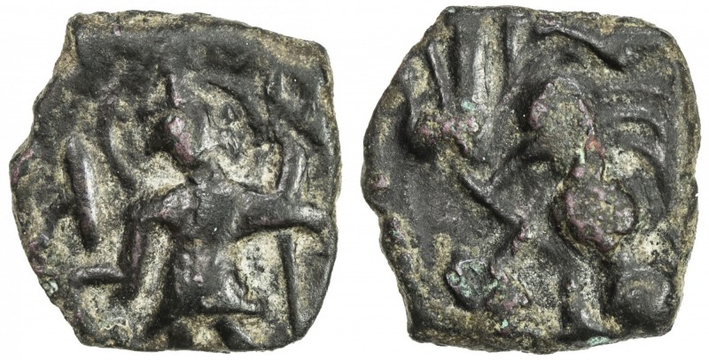 KUSHAN: Anonymous, 3rd century, AE fraction (1.16g), Mitch-—, king standing, nim...