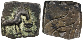 MALAYAMAN: Anonymous, 1st century AD, AE square (3.59g), Krishnamurthy—, Pieper-793 (this piece), horse facing right, before altar // river flowing be...