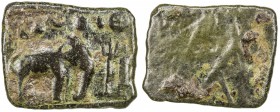 PANDYAS: Anonymous, Sangam age, ca. 200 BC to 200 AD, AE rectangular (9.35g), Mitch-1998:174, Pieper-769 (this piece), elephant, with trident & human ...